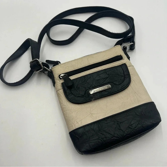 STONE & CO. Leather Crossbody Two Tone Cream & Black Shoulder Handbag Ba… - Picture 1 of 7